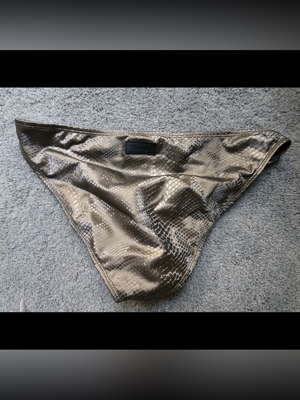 TEAMM8 Size Medium Flex Brief 100% PU Leather Python Bronze Metallic Swim Bikini - Picture 2 of 3
